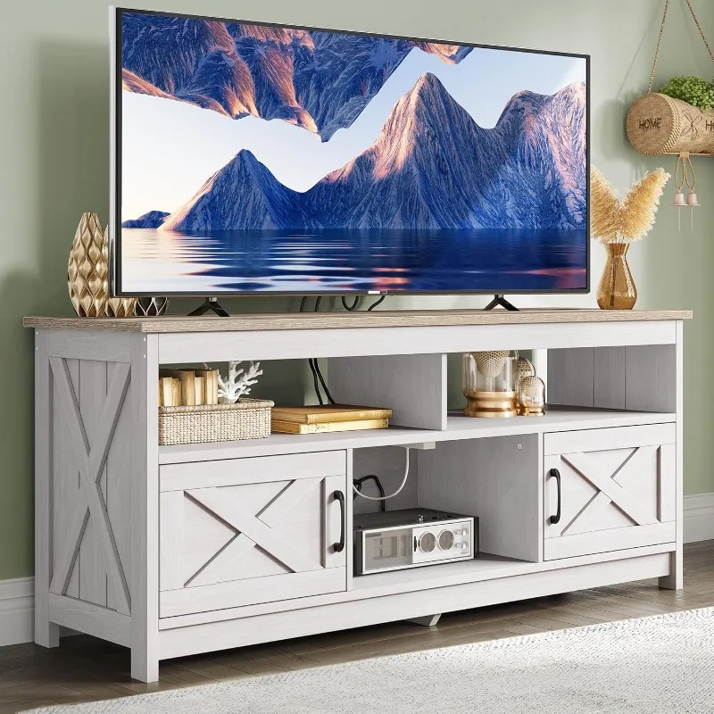 Farmhouse TV Stand for Television up to 65 Inch, Entertainment Center with Power Outlets and Open Shelf, Rustic TV Cabinet
Farmhouse TV Stand for Television up to 65 Inch, Entertainment Center with Power Outlets and Open Shelf, Rustic TV Cabinet