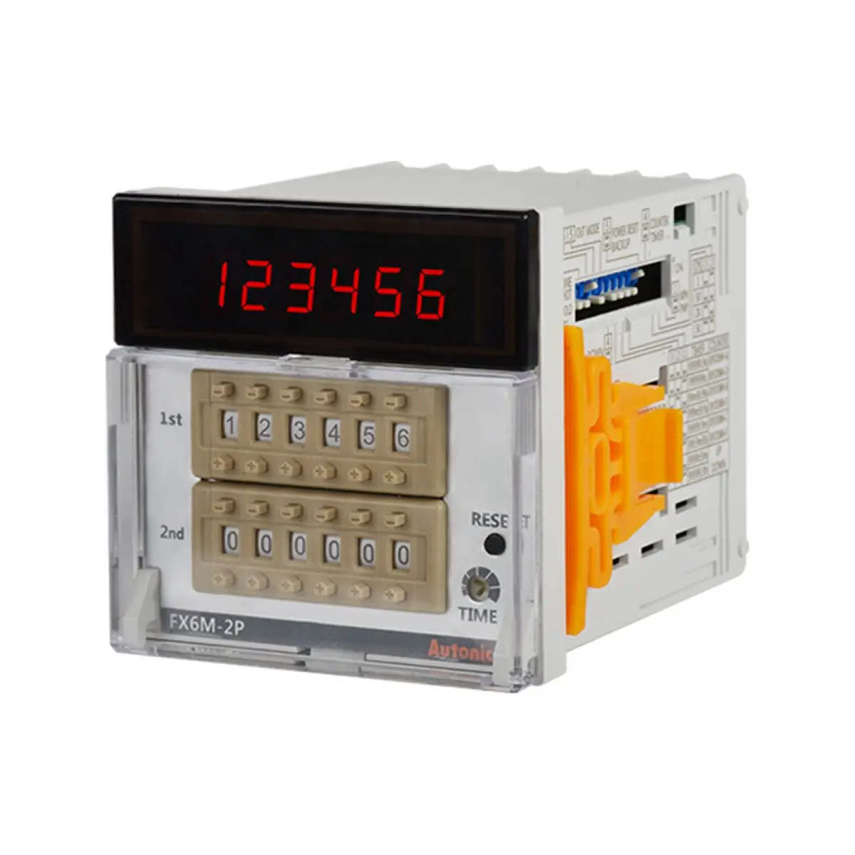 FX6M-2P4 Counter & Timer, W72 x 72mm, 6 digit, LED, 2 Preset, 2 Relay Output, 100 -240VAC
FX6M-2P4 Counter & Timer, W72 x 72mm, 6 digit, LED, 2 Preset, 2 Relay Output, 100 -240VAC