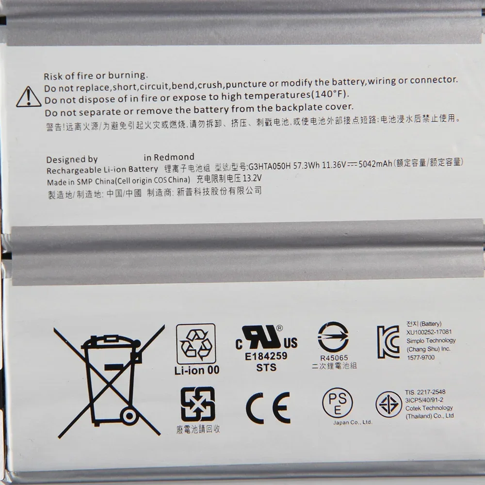 Новый аккумулятор G3HTA049H G3HTA050H для Microsoft Surface Book2 1835 Surface Book 1 1785 1703 G3HTA001H 93HTA001H
Новый аккумулятор G3HTA049H G3HTA050H для Microsoft Surface Book2 1835 Surface Book 1 1785 1703 G3HTA001H 93HTA001H