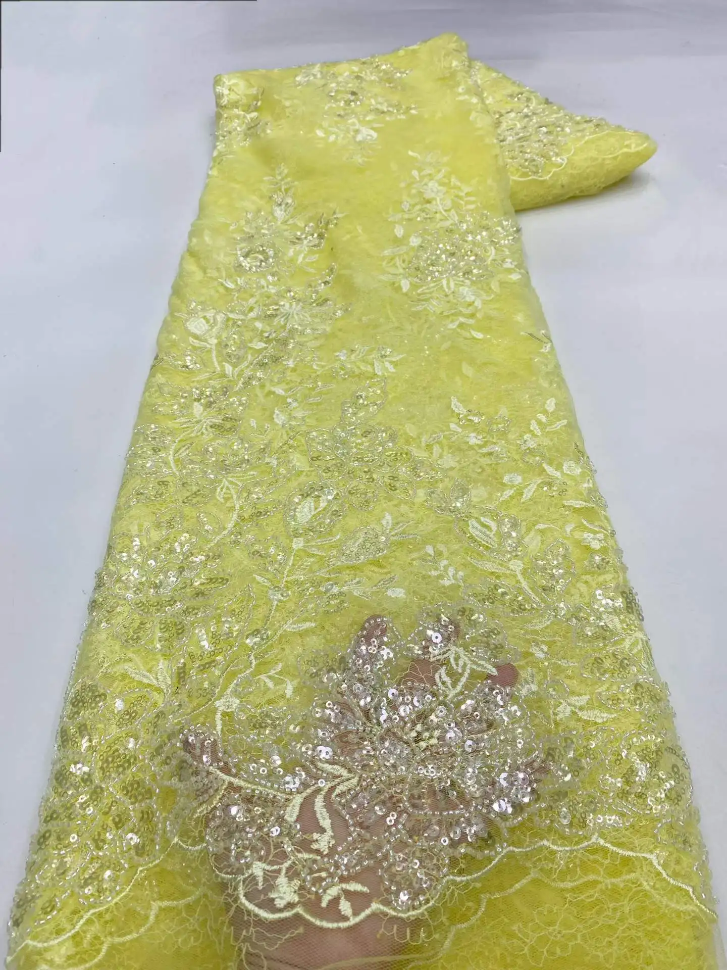 French Lace Fabrics 2026 High Quality African Beaded Embroidered Nigerian Sequins Tulle Lace 5 Yards For Sewing Party Dresses
French Lace Fabrics 2026 High Quality African Beaded Embroidered Nigerian Sequins Tulle Lace 5 Yards For Sewing Party Dresses