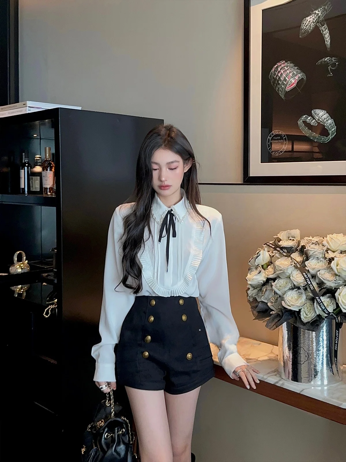 Chien Princ High Design Sense Women's irt Vintage White Long Sve Top Autumn Faion Straight Cut Polyester
Chien Princ High Design Sense Women's irt Vintage White Long Sve Top Autumn Faion Straight Cut Polyester