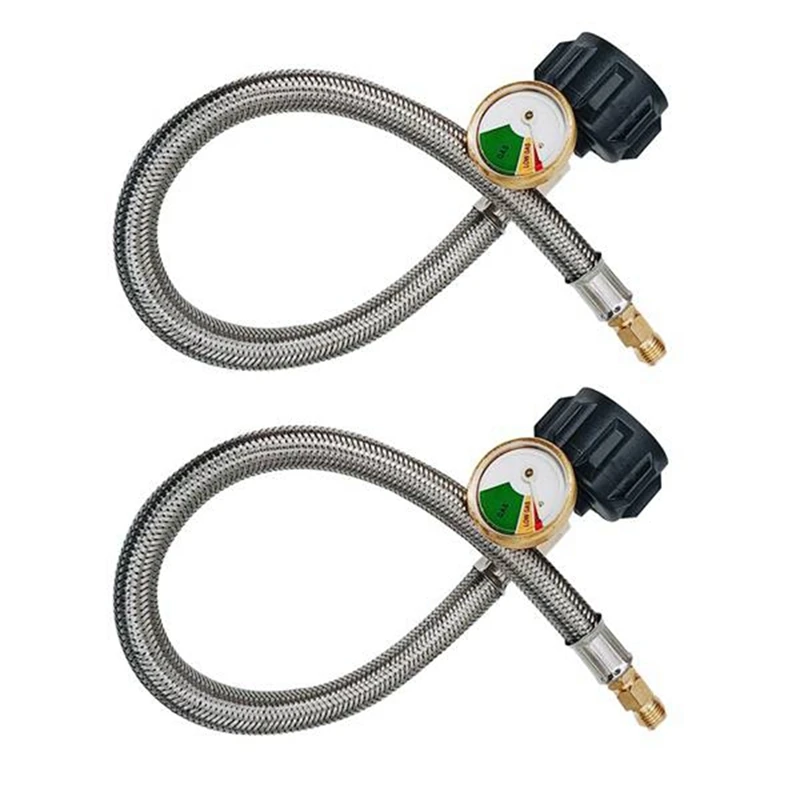 

2Piece Braided RV Regulator Propane Hose Connector 18Inch Stainless Steel With 1/4Inch Male NPT Gauge QCC Type 1 Connection