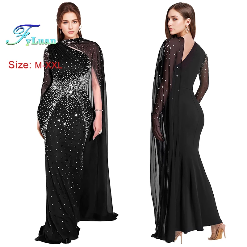 Fashion Women Dress Sexy Solid Color Sheer Mesh Long Sleeve Slanted Shoulder Rhinestone Decor Mermaid Floor-Length Party Dress
Fashion Women Dress Sexy Solid Color Sheer Mesh Long Sleeve Slanted Shoulder Rhinestone Decor Mermaid Floor-Length Party Dress