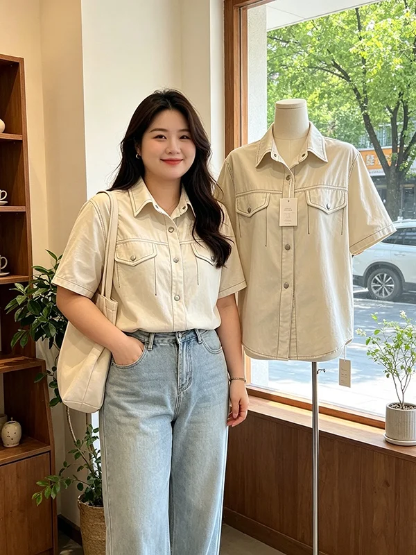 plus Size Women's Fashionable Summer Shirt Thin Short Sleeve Cover up Slimming Top Versatile Commute Style Korean Version
plus Size Women's Fashionable Summer Shirt Thin Short Sleeve Cover up Slimming Top Versatile Commute Style Korean Version