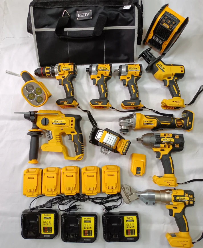 EKIIV OEM OBM ODM Cheap Electric Cordless Drill Hammer Wrench Angle Grinder Multi-tools Boxs Brushless Lithium Tool Sets
EKIIV OEM OBM ODM Cheap Electric Cordless Drill Hammer Wrench Angle Grinder Multi-tools Boxs Brushless Lithium Tool Sets
