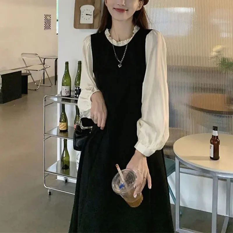 French Style Patchwork Midi Dress Women's Clothing Fake Two Pieces Spring Autumn Fashion Korean Round Neck Aura A-Line Dresses 
French Style Patchwork Midi Dress Women's Clothing Fake Two Pieces Spring Autumn Fashion Korean Round Neck Aura A-Line Dresses