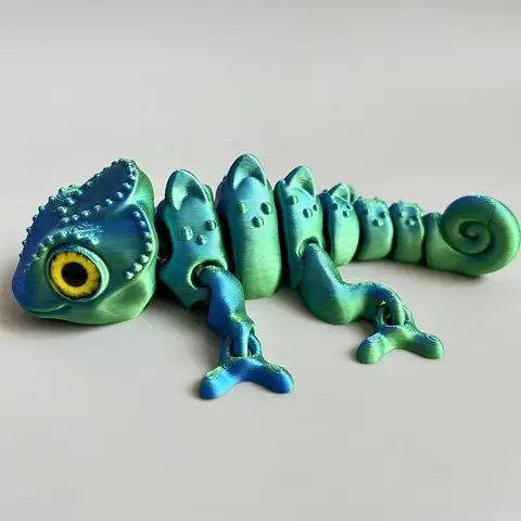 3 pieces/set of 3D printed chameleon models, colorful eyes, movable joints, creative collection desktop decoration gifts