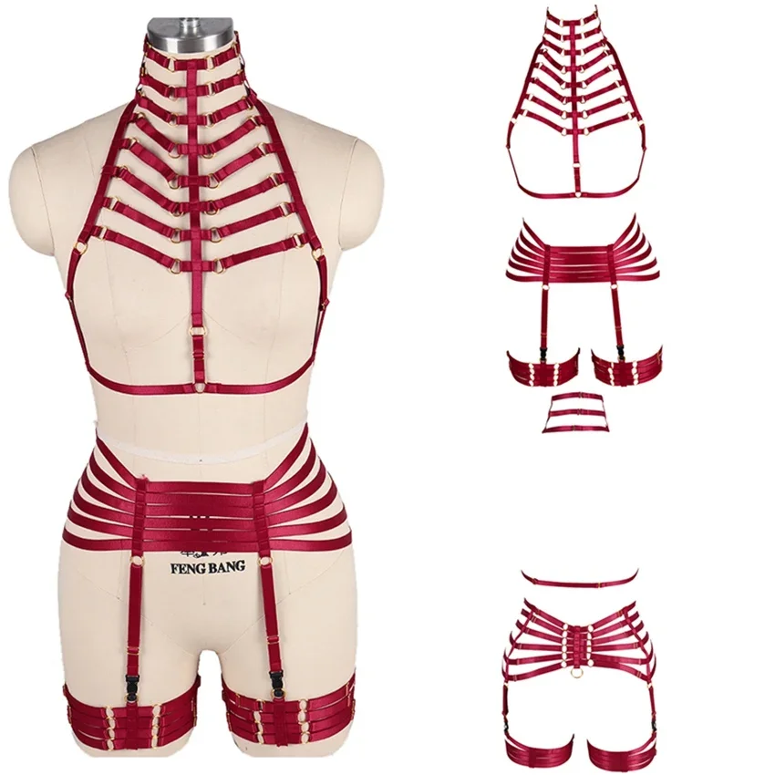 Women Gothic Red Neck Collar Body Harness Top Cage Bra Adjust Bondage Lingerie Punk Goth Sexy Leg Garter Belt Set Festival Rave
Women Gothic Red Neck Collar Body Harness Top Cage Bra Adjust Bondage Lingerie Punk Goth Sexy Leg Garter Belt Set Festival Rave