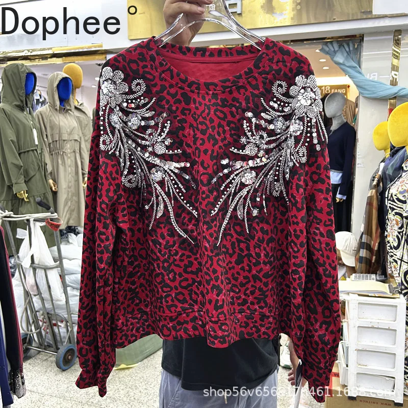American Style Red Leopard Long Sleeve Sweatshirt New Autumn Beads Round Neck Loose Basic Hoodie All-match Women Pullovers Top
American Style Red Leopard Long Sleeve Sweatshirt New Autumn Beads Round Neck Loose Basic Hoodie All-match Women Pullovers Top