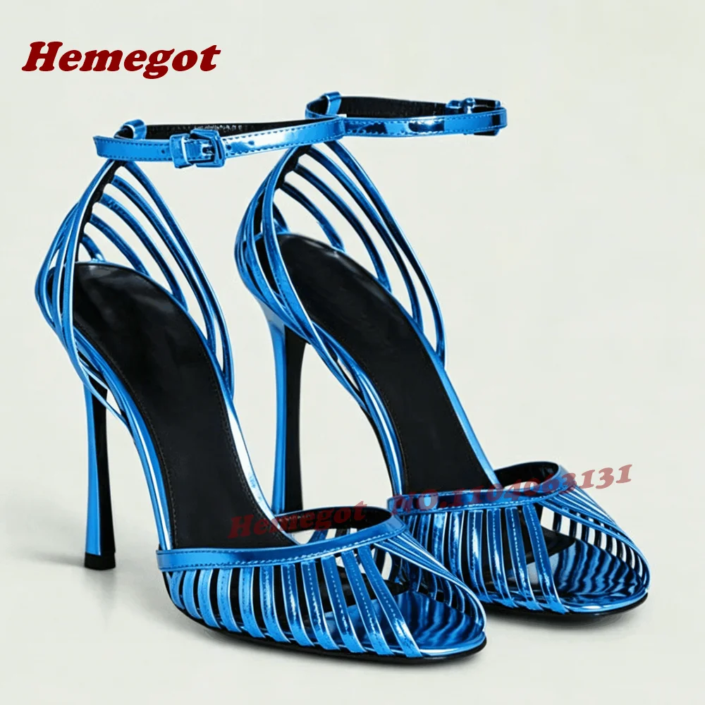 Metallic Blue Caged Stiletto Heels Sandals Ankle Buckle Gladiator Sandals Nightclub Party Cut Out Female Peep Toe Summer Shoe
Metallic Blue Caged Stiletto Heels Sandals Ankle Buckle Gladiator Sandals Nightclub Party Cut Out Female Peep Toe Summer Shoe