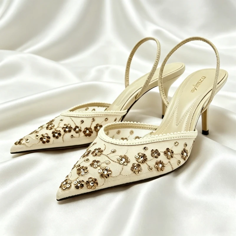 Elegant Embroidered Mesh Slingback Heels Ladies Sequin String Bead Pointed Toe Heeled Sandals Summer Luxury Wedding Bridal Pumps
Elegant Embroidered Mesh Slingback Heels Ladies Sequin String Bead Pointed Toe Heeled Sandals Summer Luxury Wedding Bridal Pumps