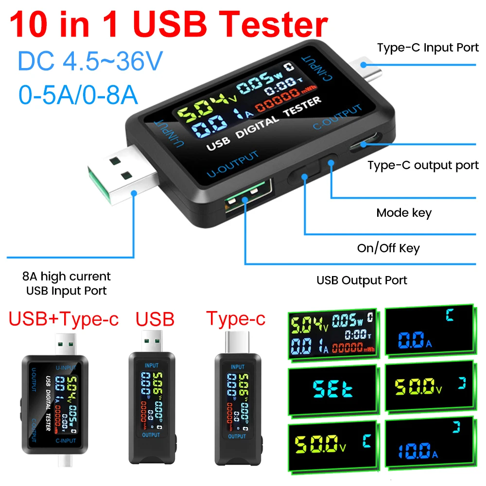 10 in 1 Voltage Meters Current Voltage Capacity Battery Tester USB Volt Current Voltage Doctor Charger Capacity Tester Meter
10 in 1 Voltage Meters Current Voltage Capacity Battery Tester USB Volt Current Voltage Doctor Charger Capacity Tester Meter 