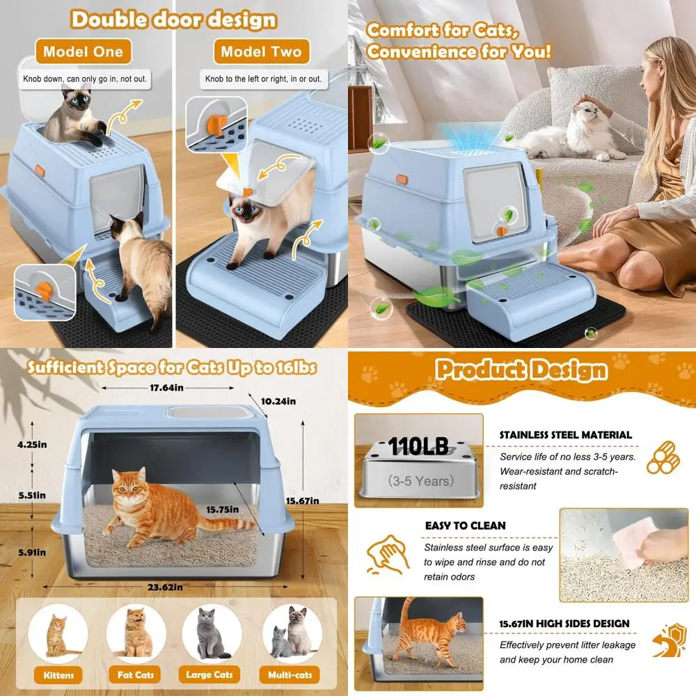 Очень большой закрытый лоток для кошек с крышкой, XL, с передним входом для крупных кошек, металлический лоток с совком, ковриком, ступенькой и угольным фильтром (синий)
Очень большой закрытый лоток для кошек с крышкой, XL, с передним входом для крупных кошек, металлический лоток с совком, ковриком, ступенькой и угольным фильтром (синий)