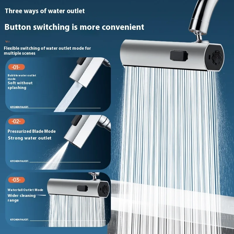 Kitchen anti-splash device waterfall water universal rotary bubbler pressurized extension nozzle universal faucet connector
Kitchen anti-splash device waterfall water universal rotary bubbler pressurized extension nozzle universal faucet connector