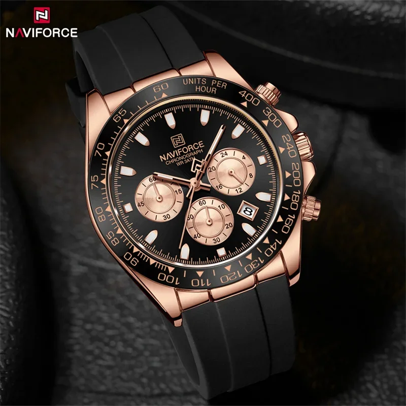 

NAVIFORCE Business Casual Men's Watch Classic Waterproof Luminous Clock Silicone Strap Chronograph Wristwatch Relogio Masculino