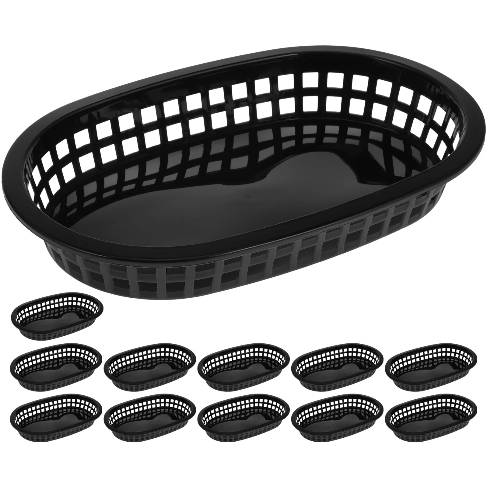 12Pcs Boat Shaped Food Trays Plastic Fast Food Baskets Functional Storage Dishes for Home Restaurant Hotel Use Black
12Pcs Boat Shaped Food Trays Plastic Fast Food Baskets Functional Storage Dishes for Home Restaurant Hotel Use Black