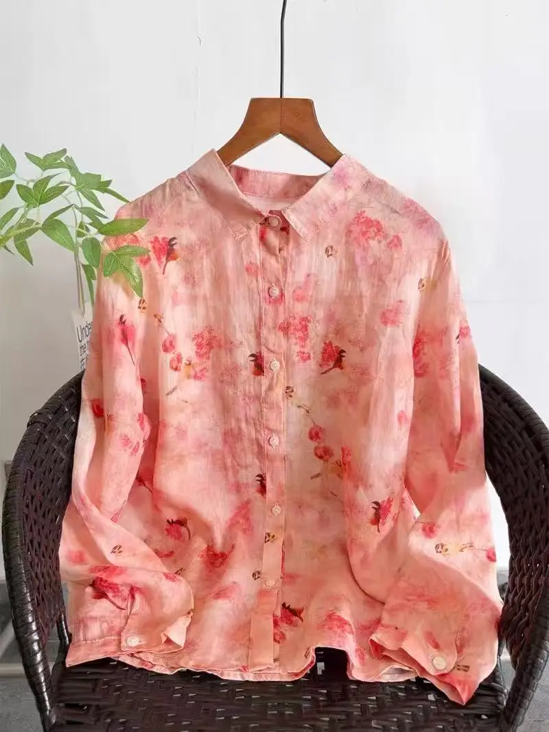 Women's Blue White Floral Print 100% Ramie Linen Button Down Shirt Turn Down Collar 3/4 Sleeve Loose Bohemian Blouse
Women's Blue White Floral Print 100% Ramie Linen Button Down Shirt Turn Down Collar 3/4 Sleeve Loose Bohemian Blouse