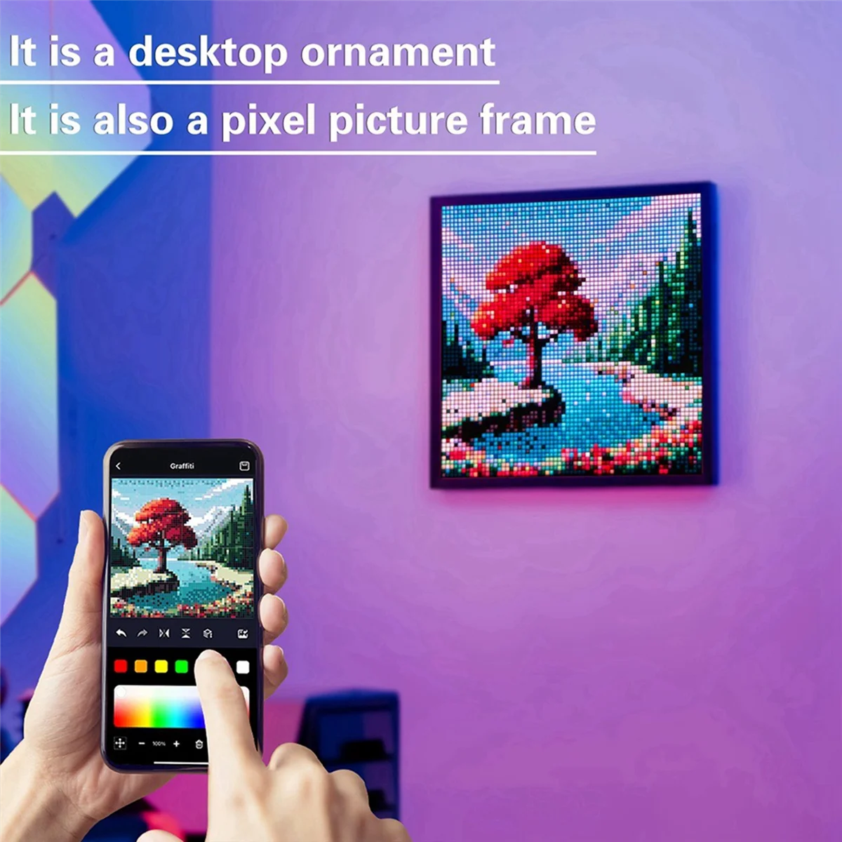 LED Pixel APP Cellphone Control Display 64X64 Programmable Night Light LED Screen Pixel Screen Bedside Light
LED Pixel APP Cellphone Control Display 64X64 Programmable Night Light LED Screen Pixel Screen Bedside Light