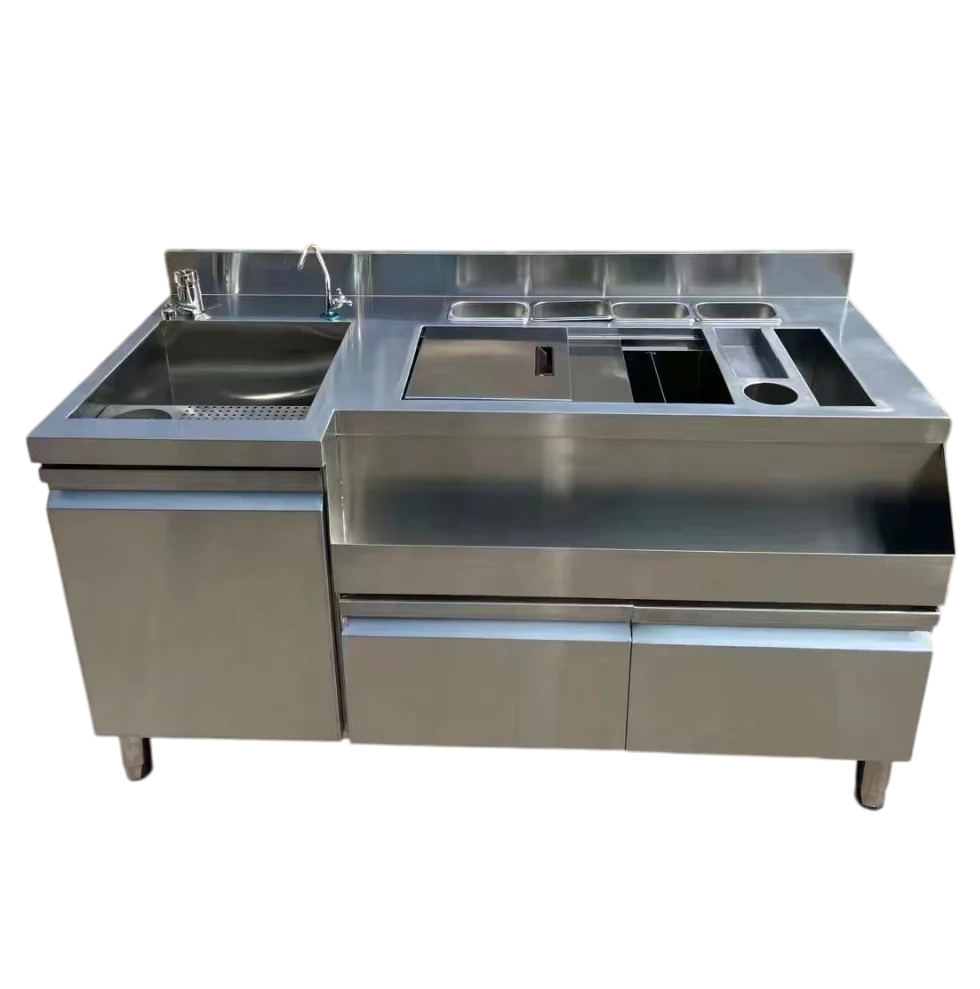 1500 mm Commercial Stainless Steel Mobile Cocktail Standing Mobile Bar Station Cocktail Station for Restaurant Hotel Club
1500 mm Commercial Stainless Steel Mobile Cocktail Standing Mobile Bar Station Cocktail Station for Restaurant Hotel Club