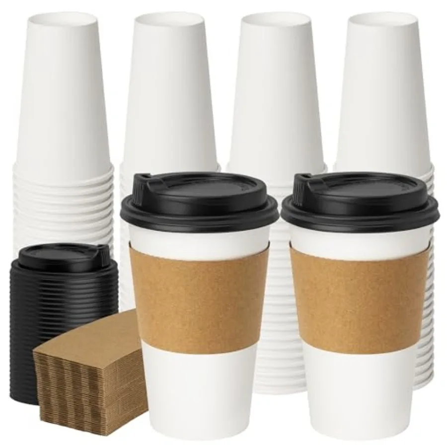 Disposable Coffee Cups with Lids and Sleeves, 50 Pack Heavy Duty Paper Hot Cups, Leak Proof and Anti-Stick Design for Home, Off
Disposable Coffee Cups with Lids and Sleeves, 50 Pack Heavy Duty Paper Hot Cups, Leak Proof and Anti-Stick Design for Home, Off