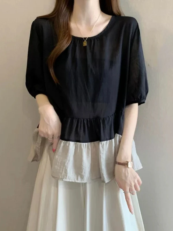 Elegant Black Short Sleeve Women's Shirt Summer 2026 New plus Size Micro Plump Doll Shirt Chiffon Top Korean Style Commute Wind
Elegant Black Short Sleeve Women's Shirt Summer 2026 New plus Size Micro Plump Doll Shirt Chiffon Top Korean Style Commute Wind
