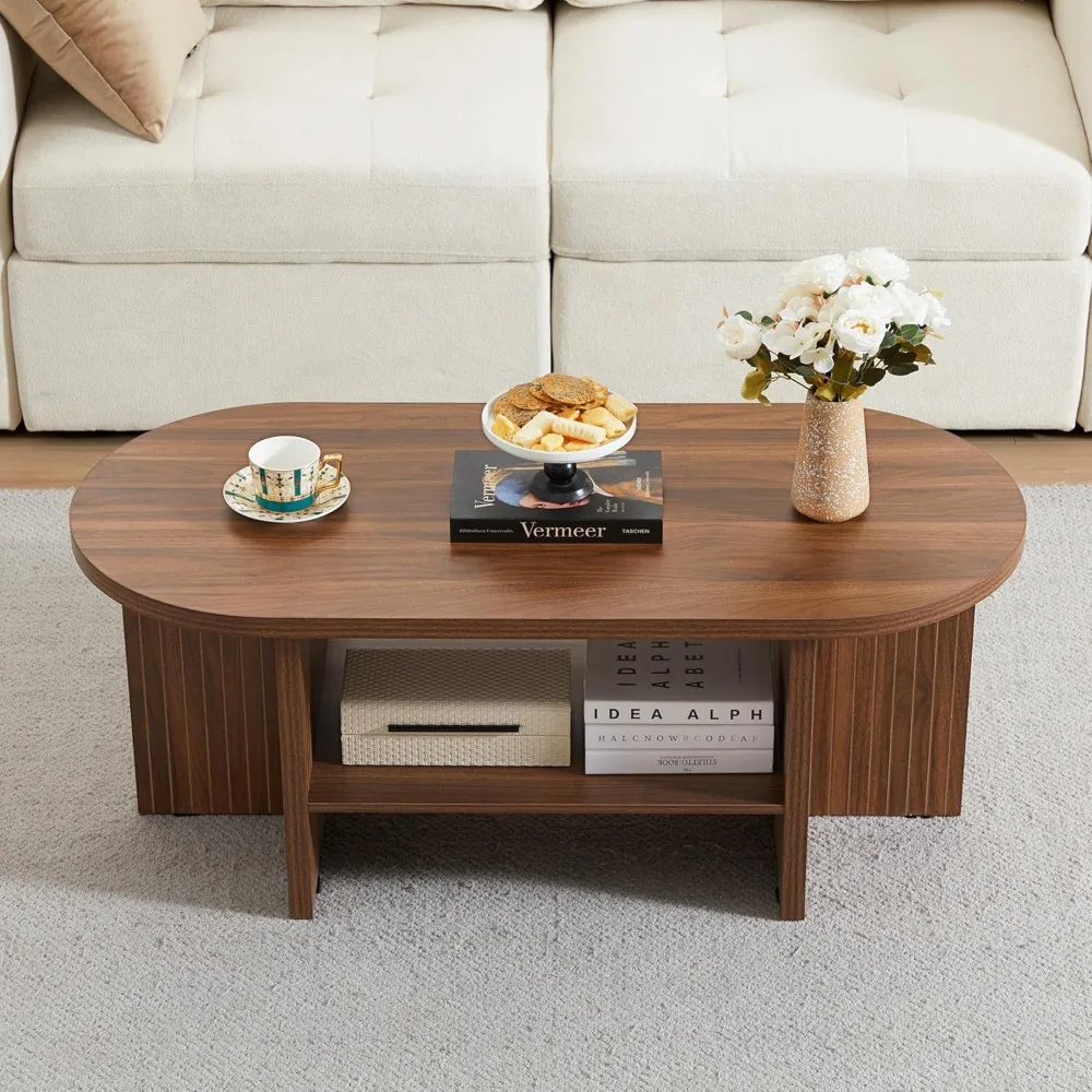 43.3” Coffee Table with Storage, Oval Coffee Tables for Living Room, Farmhouse Fluted Coffee Table with Large Storage Shelf, Woo
43.3” Coffee Table with Storage, Oval Coffee Tables for Living Room, Farmhouse Fluted Coffee Table with Large Storage Shelf, Woo
