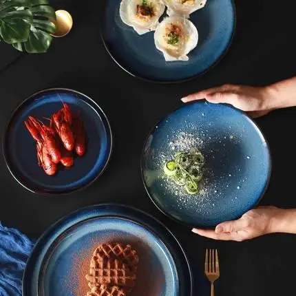 Creative Blue Gradient Ceramic Plate Simple West Dinnerware round Porcelain Shallow Dish Home Use Dishwasher Safe Dish
Creative Blue Gradient Ceramic Plate Simple West Dinnerware round Porcelain Shallow Dish Home Use Dishwasher Safe Dish