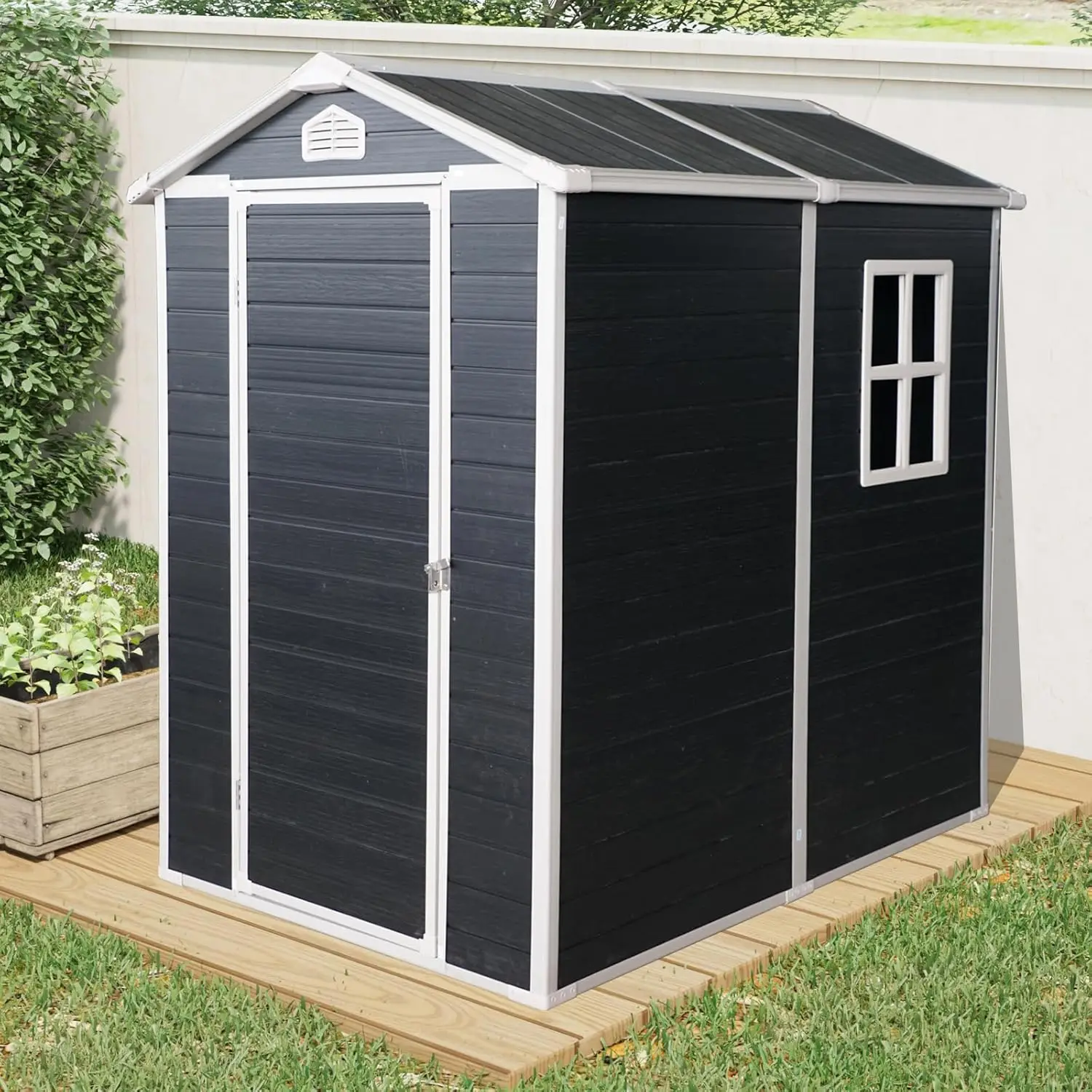 4x6 FT Outdoor Resin Storage Shed with Thick Floor Window Waterproof Lockable Hinged Door Backyard Patio Lawn Customized
4x6 FT Outdoor Resin Storage Shed with Thick Floor Window Waterproof Lockable Hinged Door Backyard Patio Lawn Customized