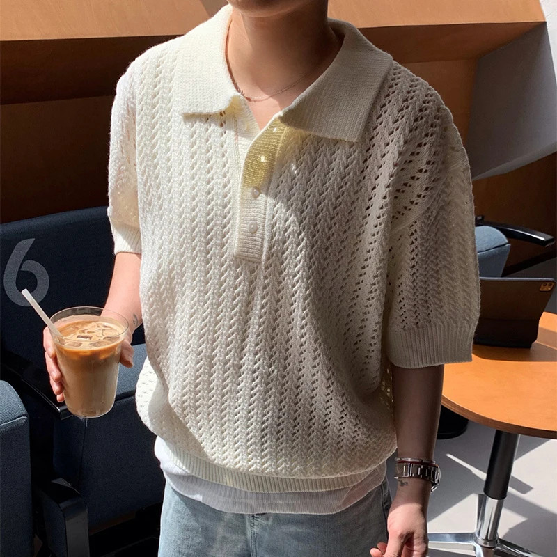 Streetwear Mens Casual Knit Polo Shirts Short Sleeve Button Lapel Knitted Tops For Men Summer Fashion Solid Color Knitting Polos
Streetwear Mens Casual Knit Polo Shirts Short Sleeve Button Lapel Knitted Tops For Men Summer Fashion Solid Color Knitting Polos