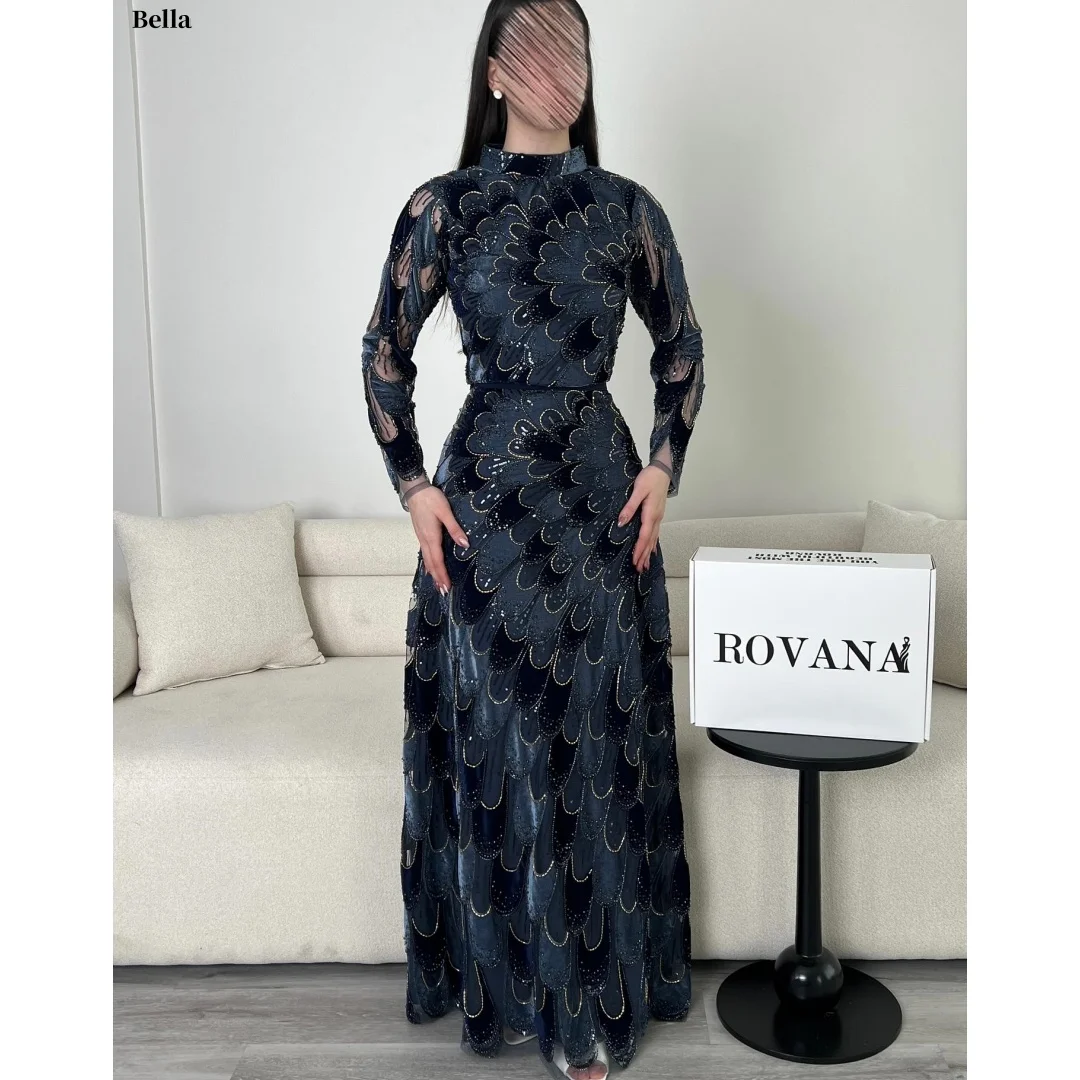 Bella Customized Navy Blue Tulle Prom Dresses Elegant High Neck Long Sleeve vestidos de noche Velvet Beaded Formal Evening 2026
Bella Customized Navy Blue Tulle Prom Dresses Elegant High Neck Long Sleeve vestidos de noche Velvet Beaded Formal Evening 2026