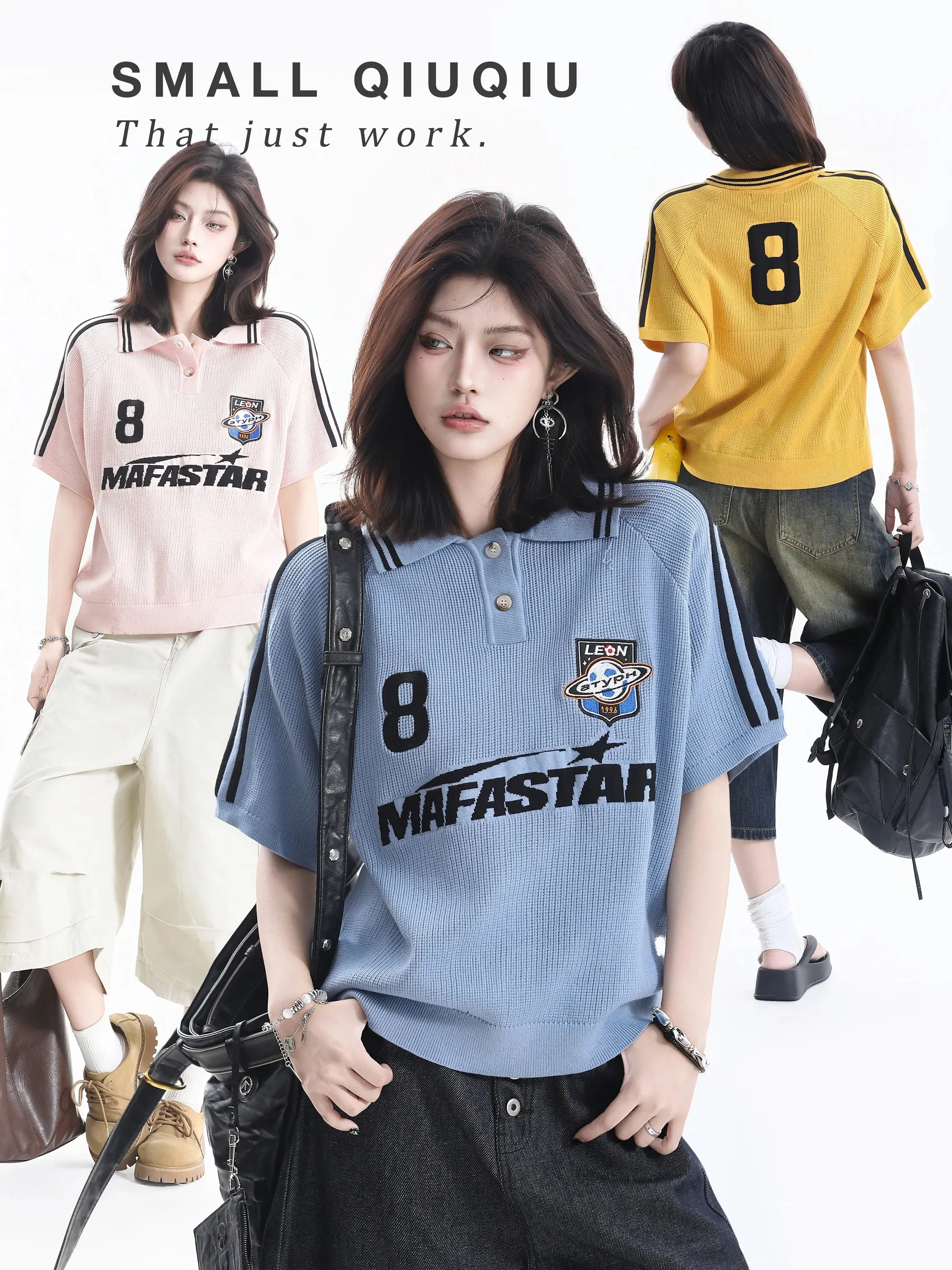 Retro Knitted Shirt Women's Loose Short Sleeve Sporty Neutral Style Embroidered College Ball Game Top Casual Loose Fit
Retro Knitted Shirt Women's Loose Short Sleeve Sporty Neutral Style Embroidered College Ball Game Top Casual Loose Fit