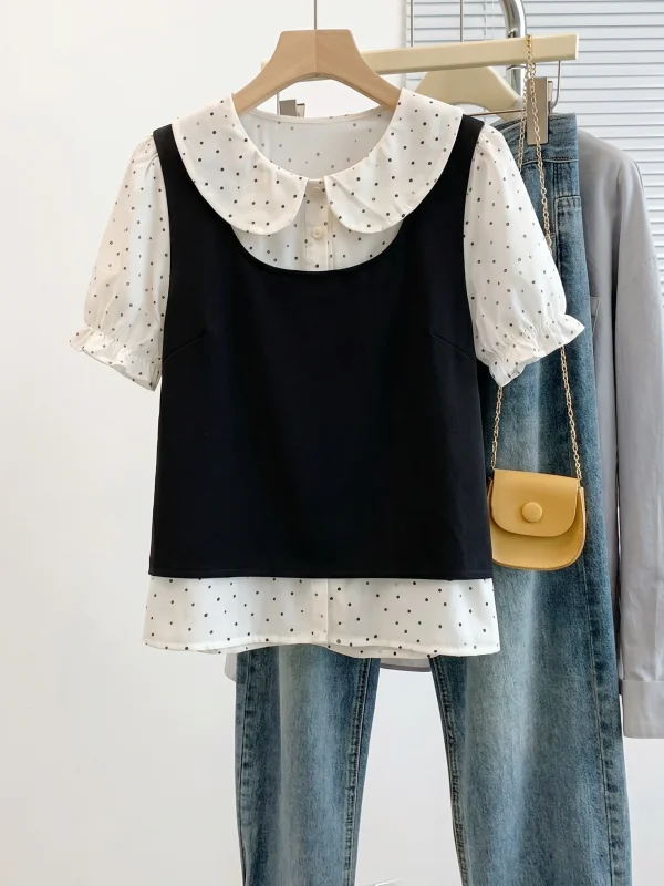 Summer New Polka Dot Short Sleeve Doll Collar Shirt Women's plus Size Loose Fit Commute Style Korean Version Ageless Top
Summer New Polka Dot Short Sleeve Doll Collar Shirt Women's plus Size Loose Fit Commute Style Korean Version Ageless Top