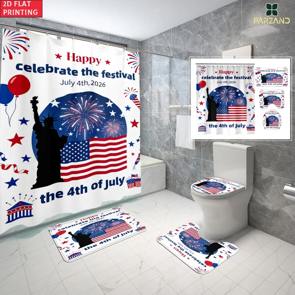 4 Pcs Shower Curtain Set USA 4th Of July Festival Poster Pattern Printed Fabric Waterproof Mildew Resistant Non Slip Bathroom Rug Toilet Lid Cover Bath Mat Multi Sizes Luxury Bathoom Full Set Home Decoration Independence Day 250th Anniversary Holiday Gift
4 Pcs Shower Curtain Set USA 4th Of July Festival Poster Pattern Printed Fabric Waterproof Mildew Resistant Non Slip Bathroom Rug Toilet Lid Cover Bath Mat Multi Sizes Luxury Bathoom Full Set Home Decoration Independence Day 250th Anniversary Holiday Gift