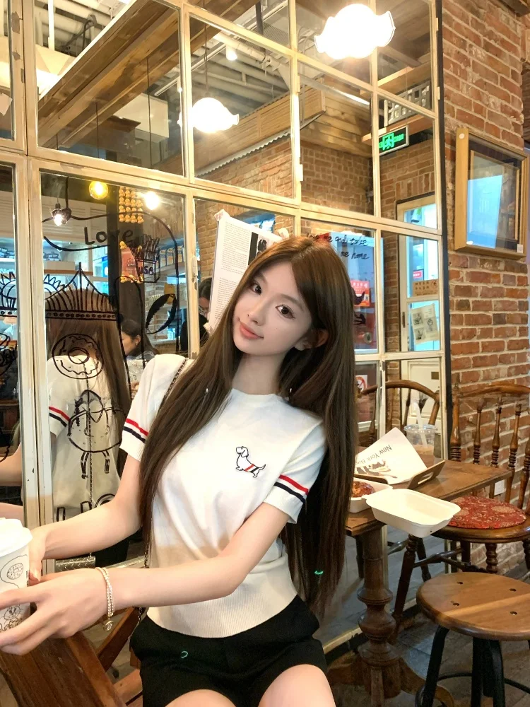 Apex Embroidered Dog Motif Knitted Short Sleeve T-shirt Women's round Neck Slim Fit Short Length Top Summer Cotton 100%
Apex Embroidered Dog Motif Knitted Short Sleeve T-shirt Women's round Neck Slim Fit Short Length Top Summer Cotton 100%