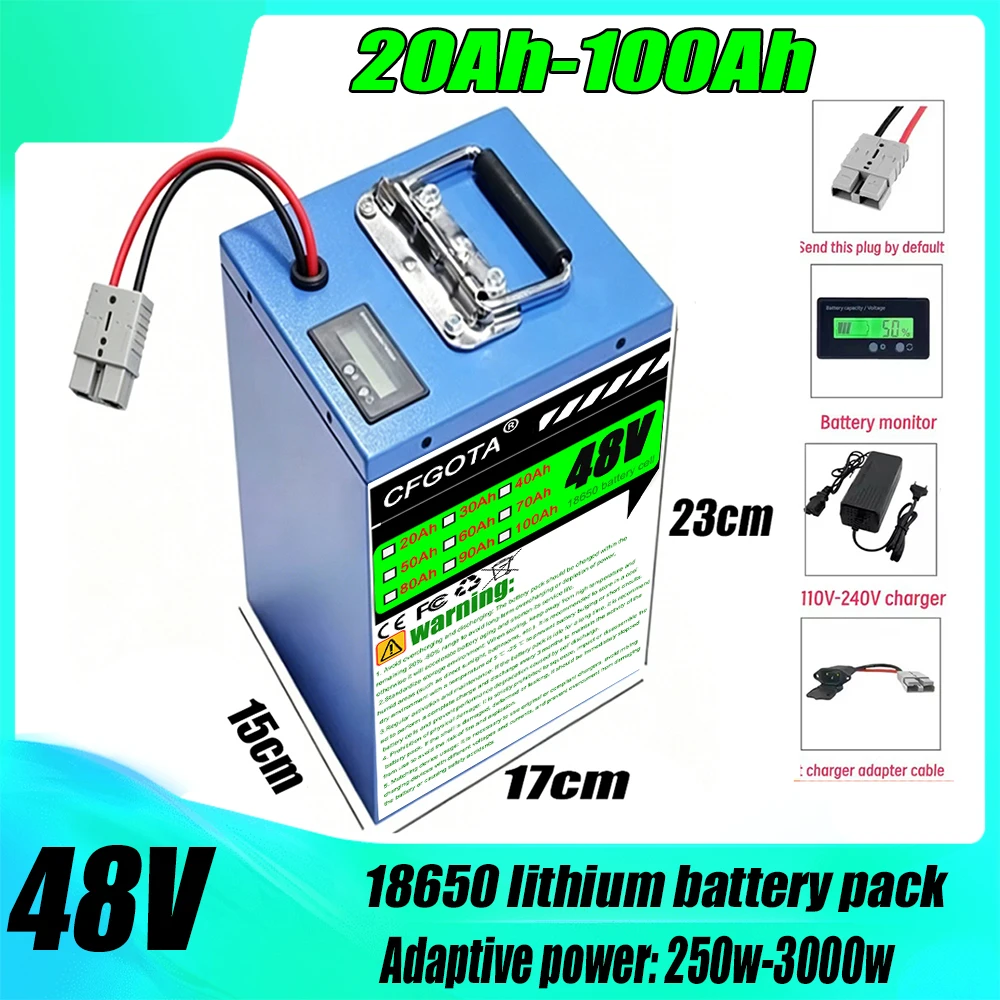 48V 20-100Ah Lithium E-Bike Battery Pack with 13S BMS 30A Protection for 48V 250W 500W 750W 3000W Electric Bicycle Motors
48V 20-100Ah Lithium E-Bike Battery Pack with 13S BMS 30A Protection for 48V 250W 500W 750W 3000W Electric Bicycle Motors