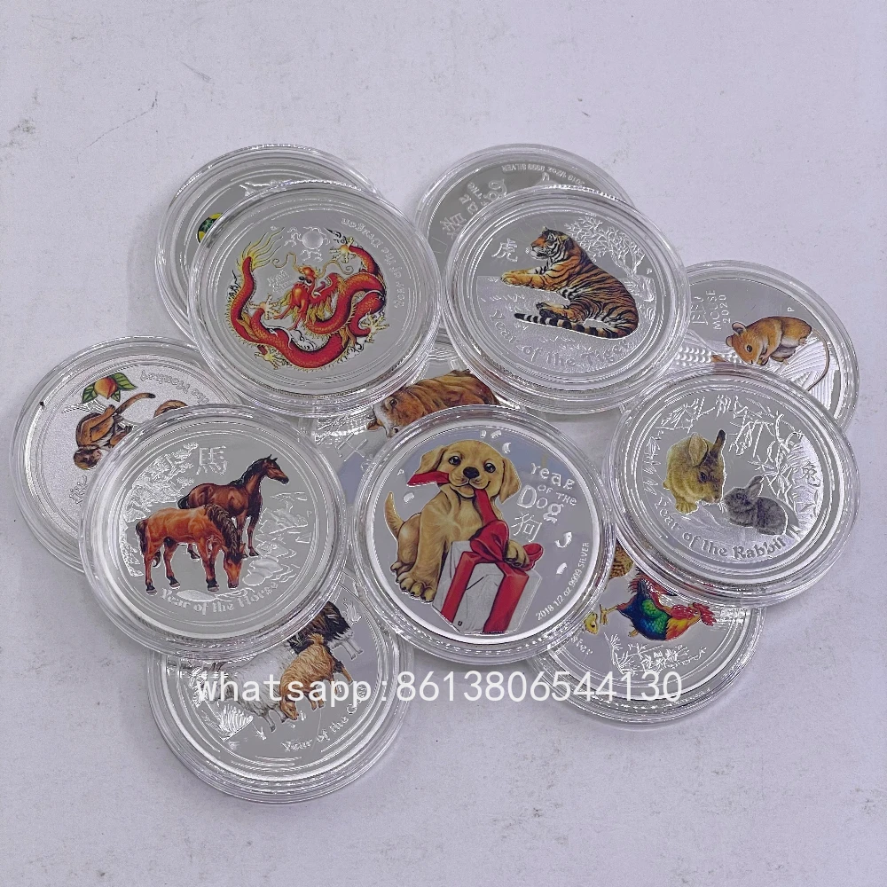 Colorful Painted Iron Coins Australia Zodiac Souvenir Coins Horse Tiger Dragon Year Commemorative Collectible Coins
Colorful Painted Iron Coins Australia Zodiac Souvenir Coins Horse Tiger Dragon Year Commemorative Collectible Coins