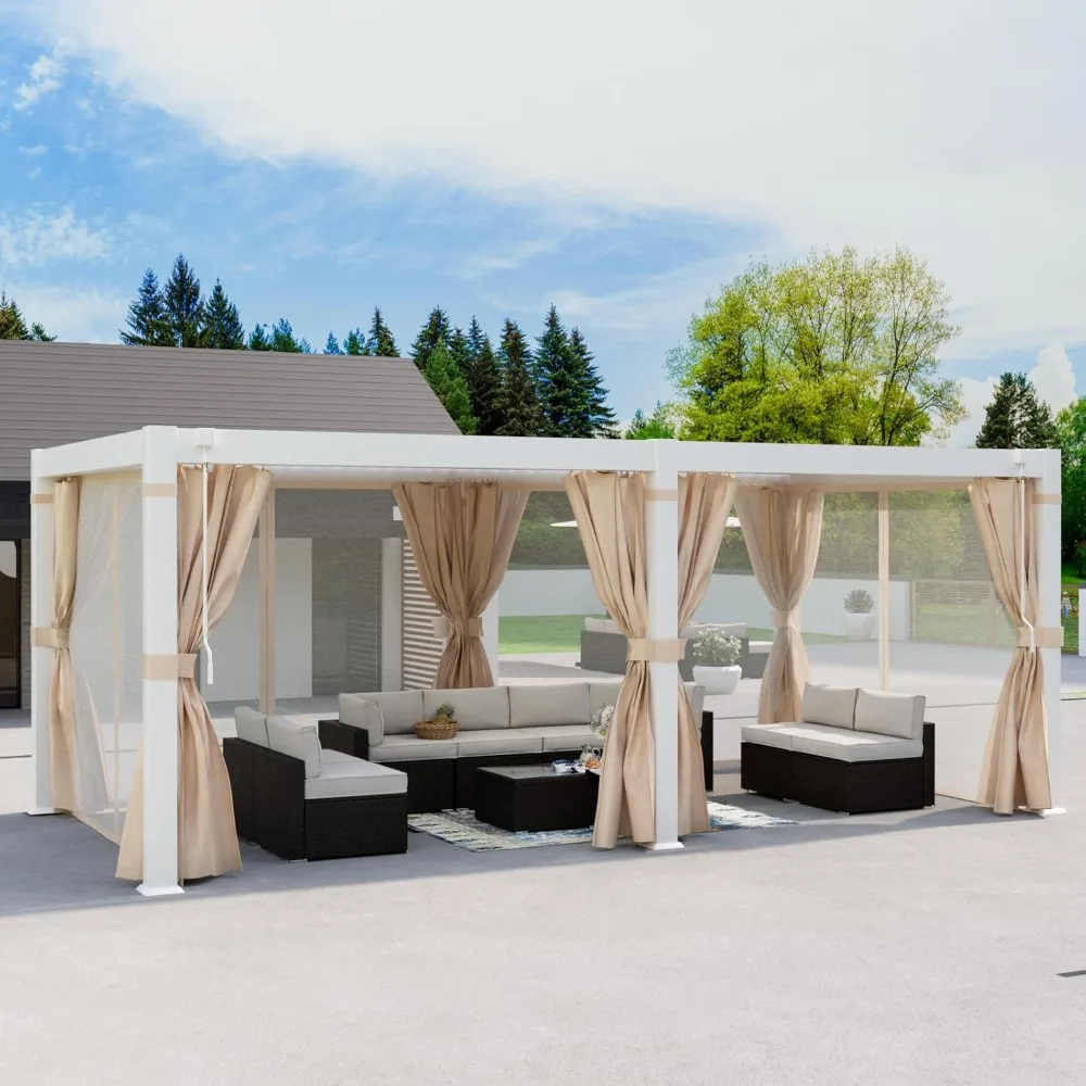 10'x20 'louvered pergola, all aluminum frame outdoor pergola sunshade with adjustable rainproof hardtop curtains and mesh
10'x20 'louvered pergola, all aluminum frame outdoor pergola sunshade with adjustable rainproof hardtop curtains and mesh