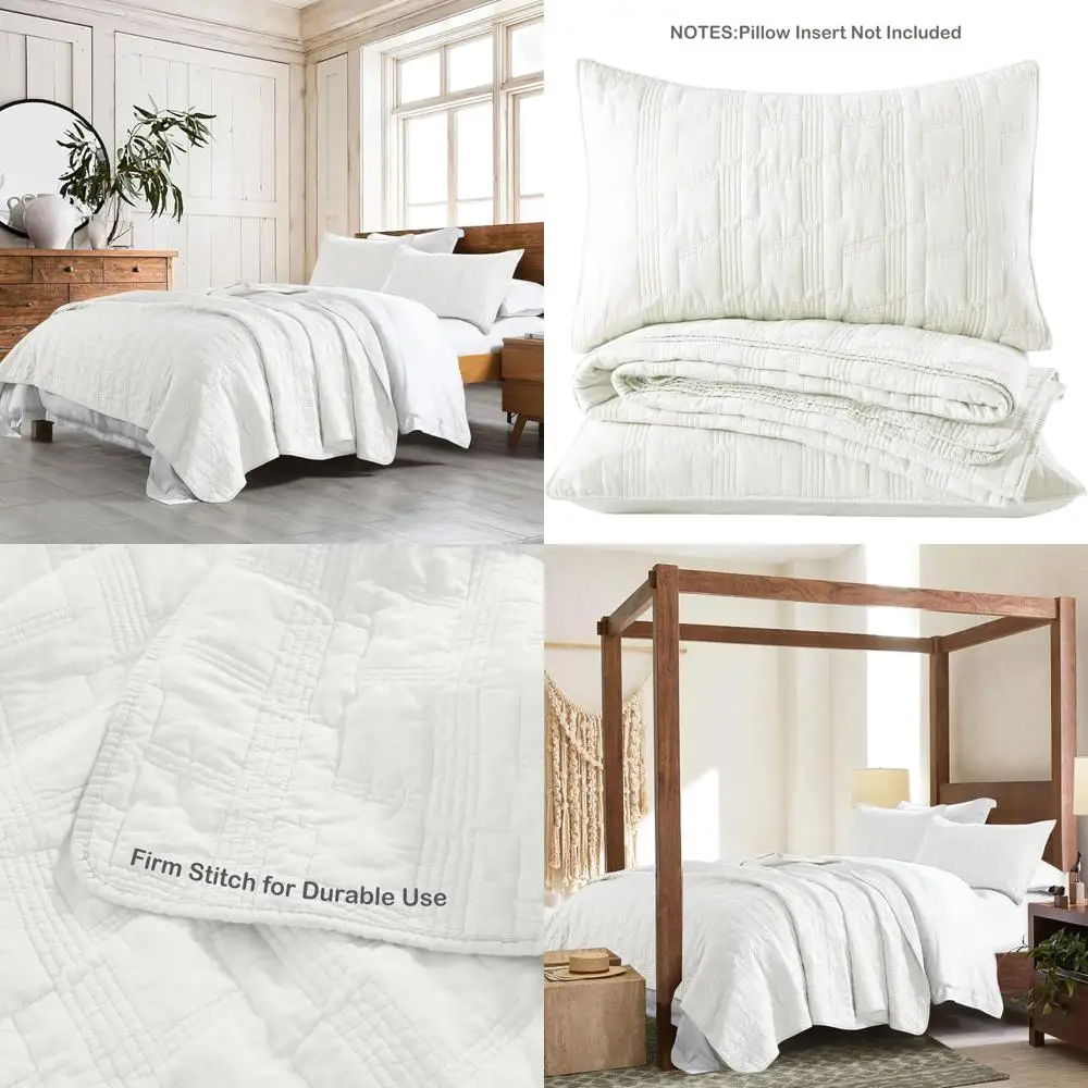 King Size Cotton Quilt Set: 100% Pre-Washed White 3-Piece Coverlet with Cozy Lightweight Stitching for Bed Decor
King Size Cotton Quilt Set: 100% Pre-Washed White 3-Piece Coverlet with Cozy Lightweight Stitching for Bed Decor