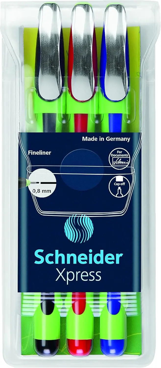 Fine Point Fineliner Pens, 0.8mm, Assorted Ink Colors, 3 Pack
Fine Point Fineliner Pens, 0.8mm, Assorted Ink Colors, 3 Pack