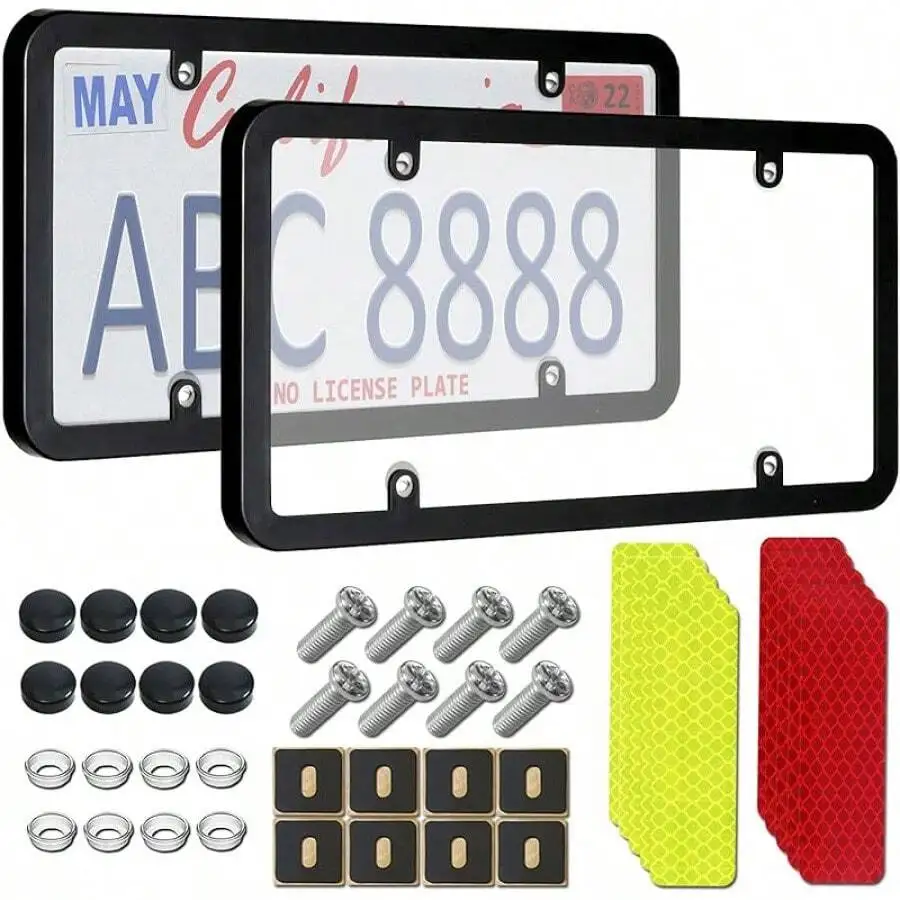2 Pack Clear Flat License Plate Protector Heavy Duty Plastic Shields With Screws And Reflective Stickers
2 Pack Clear Flat License Plate Protector Heavy Duty Plastic Shields With Screws And Reflective Stickers