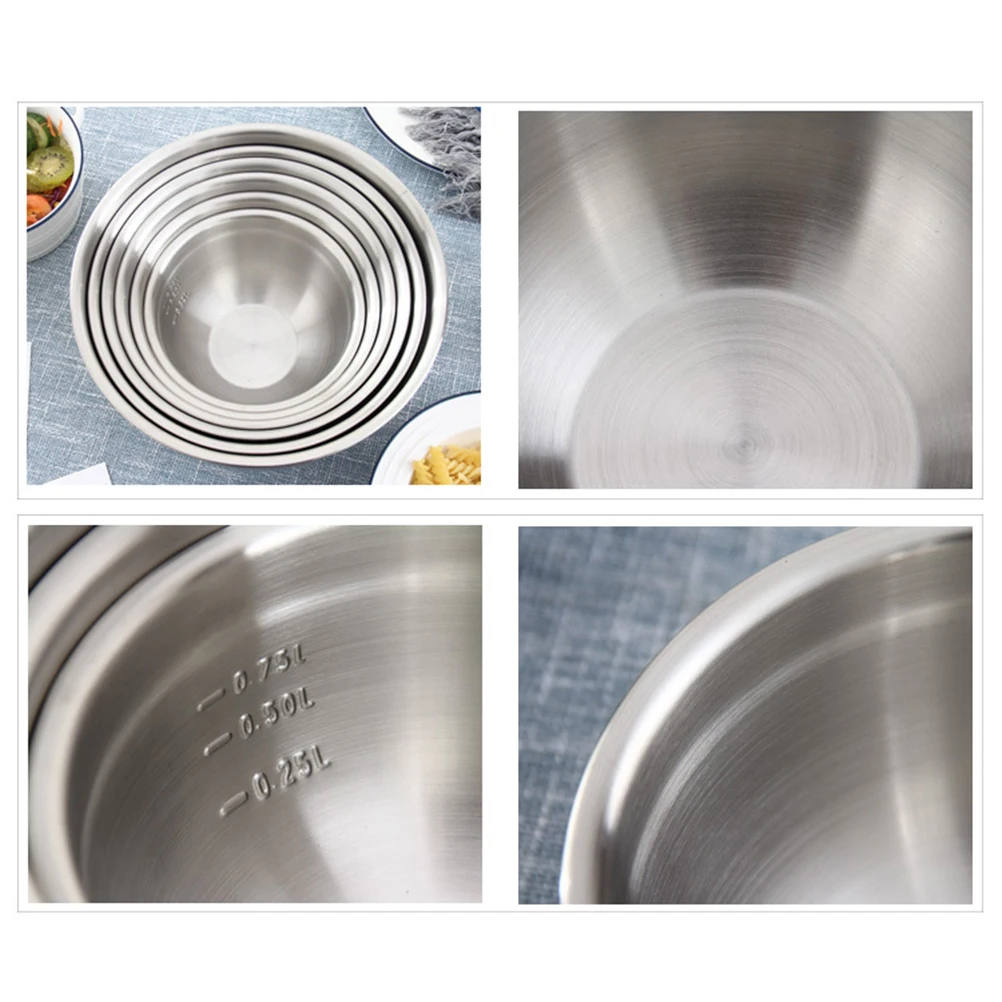 2.6L Stainless Steel Mixing Bowl with Inner Measurement Marks Egg Beating Fruit Salad Bowl Vegetable Mixing Container for Home 
2.6L Stainless Steel Mixing Bowl with Inner Measurement Marks Egg Beating Fruit Salad Bowl Vegetable Mixing Container for Home
