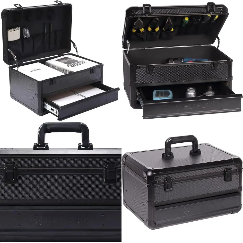Черный прочный ящик для инструментов с выдвижными ящиками для хранения и организации инструментов
Черный прочный ящик для инструментов с выдвижными ящиками для хранения и организации инструментов