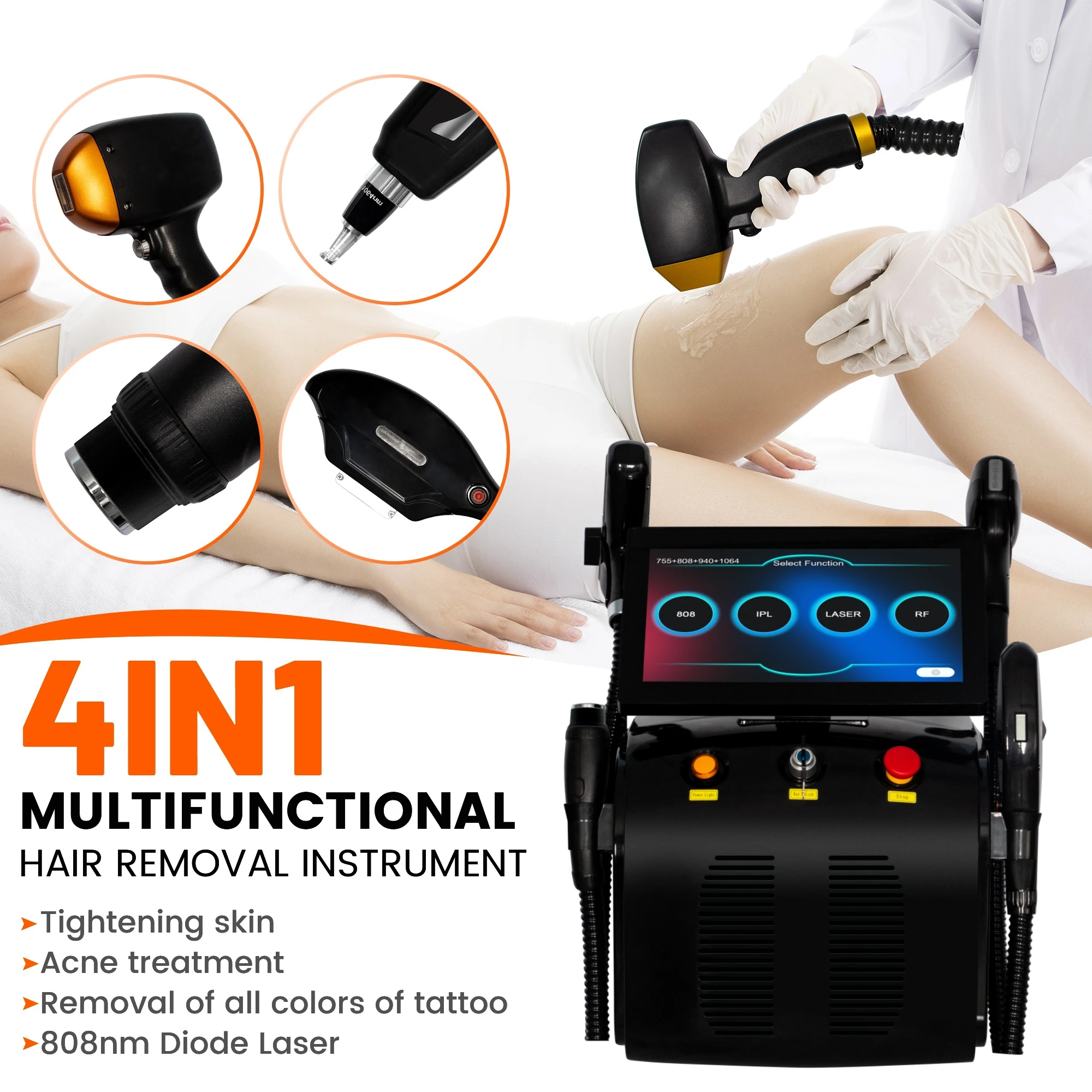 4 IN 1 Diode Hair Removal Laser 5000W 755 808 1064nm Soprano Painless Permanent Hair Removal CE Certified Beauty Device
4 IN 1 Diode Hair Removal Laser 5000W 755 808 1064nm Soprano Painless Permanent Hair Removal CE Certified Beauty Device