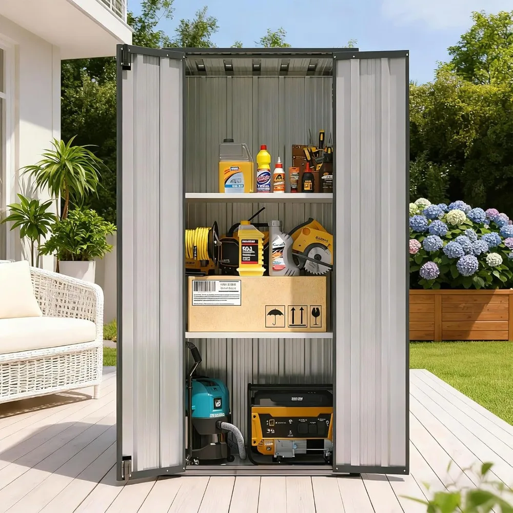 Outdoor Storage Cabinet Outdoor Metal Shed with 2 Adjustable Shelves 3 Layer Indoor& Outdoor Waterproof Vertical Storage Shed.
Outdoor Storage Cabinet Outdoor Metal Shed with 2 Adjustable Shelves 3 Layer Indoor& Outdoor Waterproof Vertical Storage Shed.