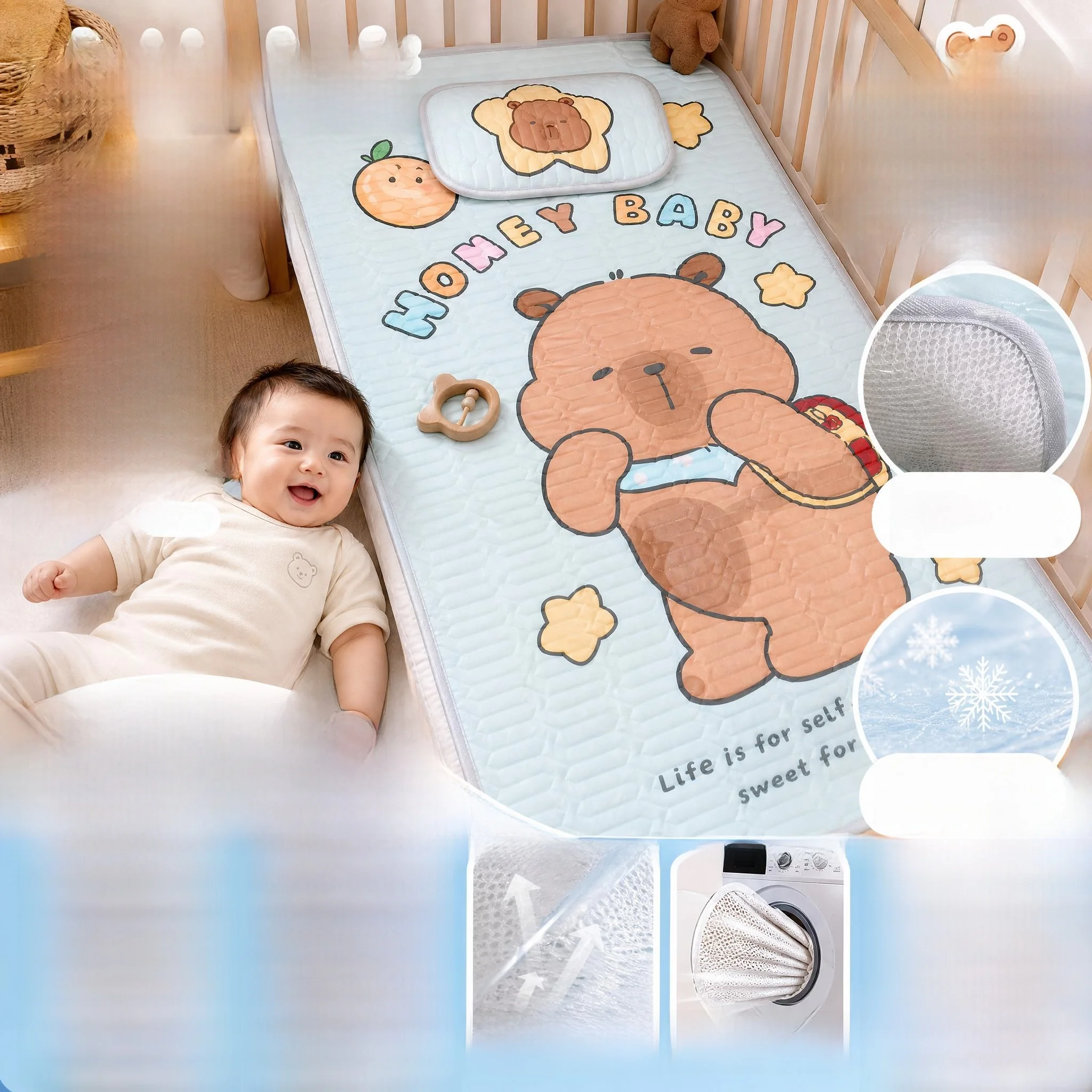 Baby Bed Cooling Silk Latex Mat Two-Piece Set Washable Air Conditioned Soft Mat Natural Latex Content 70% Comfortable for Babies
Baby Bed Cooling Silk Latex Mat Two-Piece Set Washable Air Conditioned Soft Mat Natural Latex Content 70% Comfortable for Babies