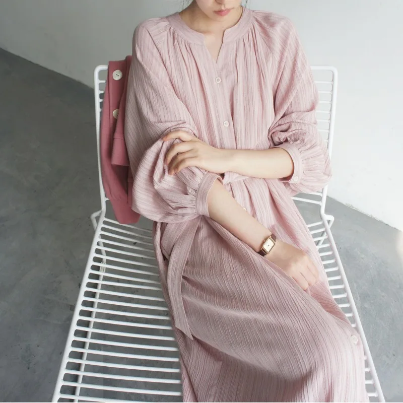 Light Pink Vertical French Gentle Shirt Dress Small V Lantern Sleeve Lace Up Side Pocket Over Knee
Light Pink Vertical French Gentle Shirt Dress Small V Lantern Sleeve Lace Up Side Pocket Over Knee