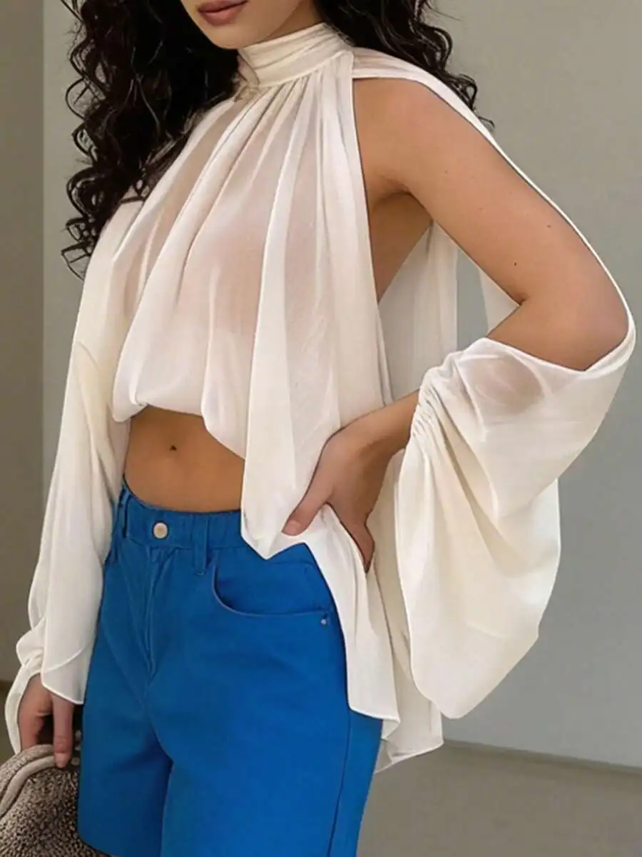 Womens Mock Neck Flowy Top With Split Bishop Sleeve Solid Color Summer Blouse
Womens Mock Neck Flowy Top With Split Bishop Sleeve Solid Color Summer Blouse