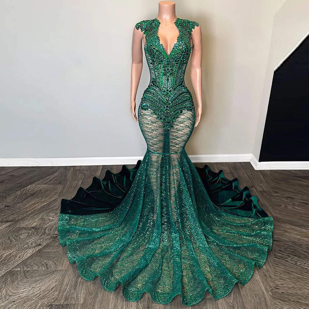 Stunning Dark Green Prom Dresses 2025 Luxury Mermaid Party Dress Crystal Sequined Celebrity Evening Gowns Customized
Stunning Dark Green Prom Dresses 2025 Luxury Mermaid Party Dress Crystal Sequined Celebrity Evening Gowns Customized