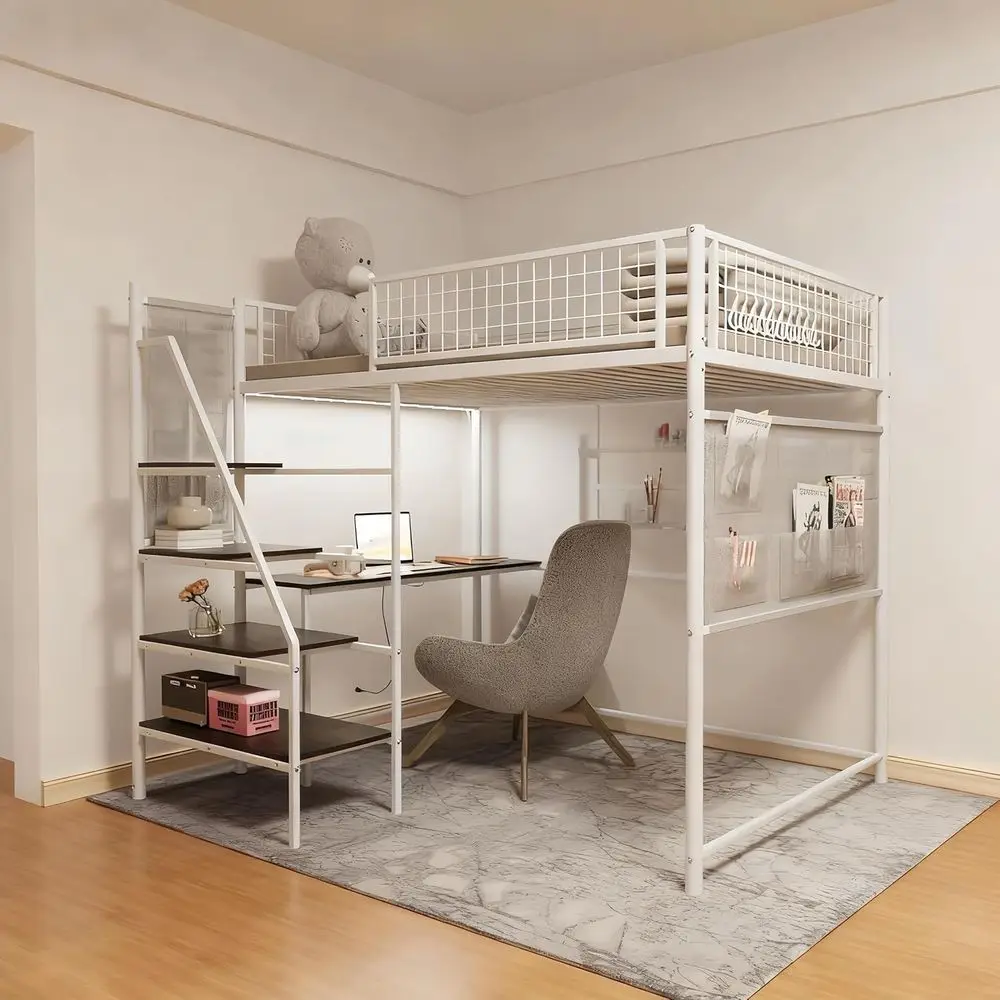 Full Size Metal Loft Bed with Stairs, Desk, and Charging Station, Ideal for Small Bedrooms, Dorms, and Apartments, White
Full Size Metal Loft Bed with Stairs, Desk, and Charging Station, Ideal for Small Bedrooms, Dorms, and Apartments, White