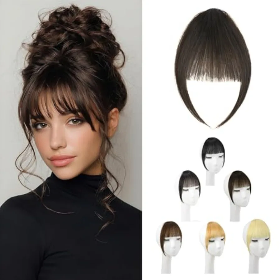 Clip in Bangs, 100% Real Human Hair Dark Brown Wispy Bangs Hair Clip Soft Layered Natural Curtain Fringe with Temples Hairpiece
Clip in Bangs, 100% Real Human Hair Dark Brown Wispy Bangs Hair Clip Soft Layered Natural Curtain Fringe with Temples Hairpiece